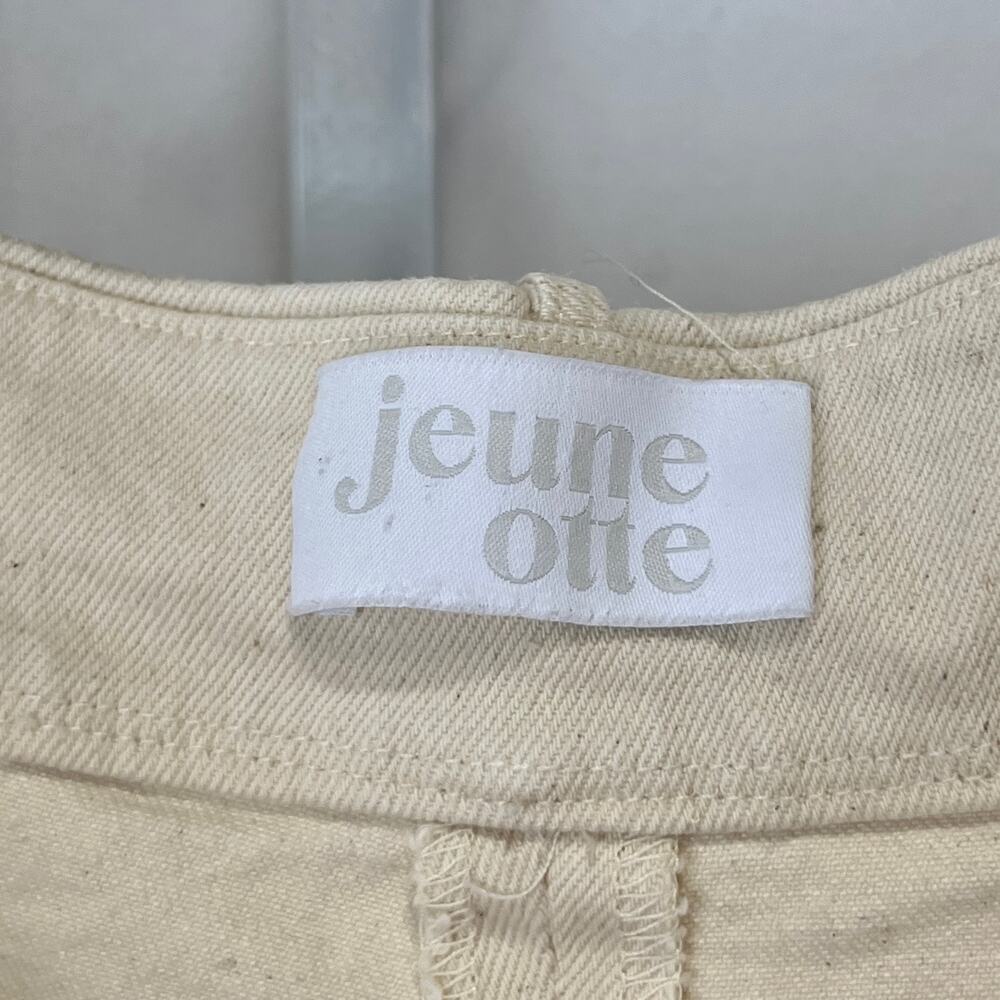 JEUNE OTTE Wide Leg Pleated Trouser Pants High Rise Cotton Cream Beige Size 6 View 3